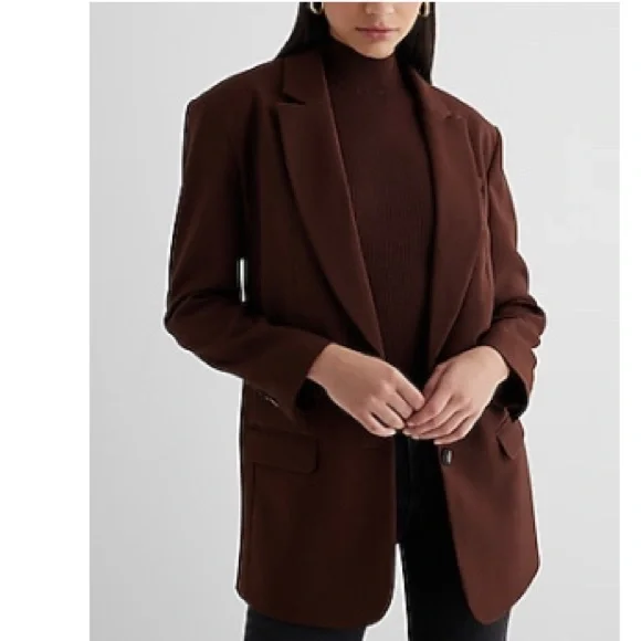 Express Brown Blazer with Notched Lapels and Oversized Fit - Picture 1 of 4